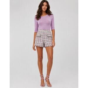 Veronica Beard Lilac Tweed Inara Shorts Plaid High Rise Size 8 Luxe 3” Inseam